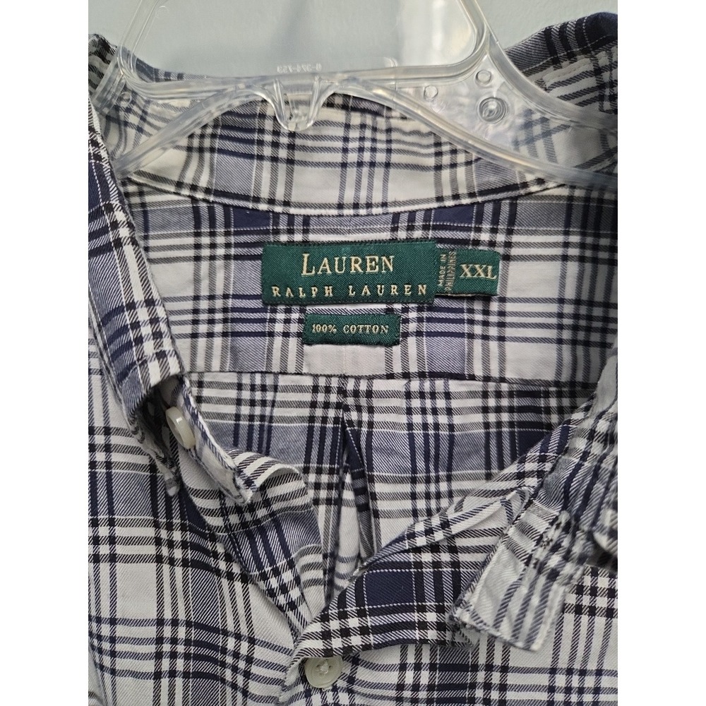 Lauren Ralph Lauren Shirt XXL Blue Plaid Crest Logo Button Down SS 100% Cotton - Picture 2 of 5